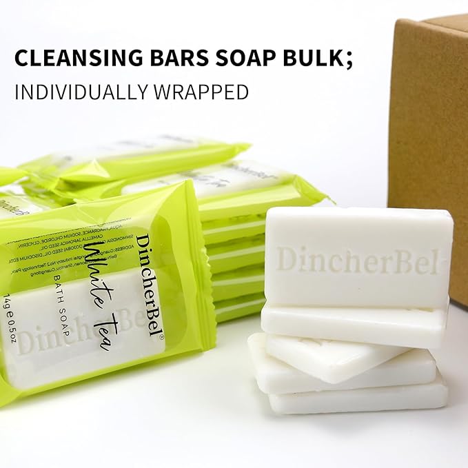 DincherBel 200 Pack 0.5oz Small Soap, Mini Rectangles Cleansing Bars Soap Bulk Travel Size, Individually Wrapped Toiletries Amenities for Hotel, Airbnb, Shelter, Camping and Travel