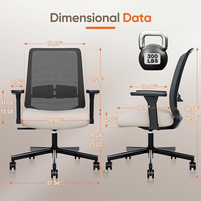 Ergonomic Office Chair, Mesh Computer Desk Chairs with Adjustable Lumbar Support, 3D Armrests, Tilt Function, Comfy Wide Seat, Swivel Executive Work Task Chair for Company and Home