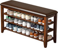Shoe Rack Bench Entryway Storage with Leather Cushion, Shoe Organizer Bench for Entryway, Ideal for Front Doors Entrances Hallway Mudroom Featuring Rubberwood And 3 Height-Adjustable Removable Shelve
