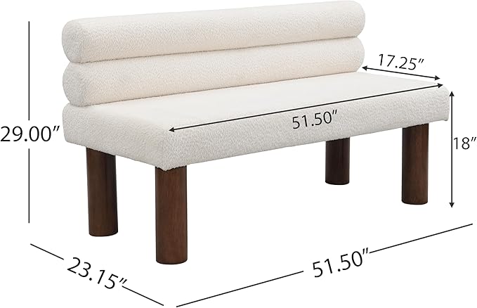Christopher Knight Home Wally Boucle Upholstered Dining Bench, Modern Large Dining Room Chair, Entryway Ottoman Bench, Bedroom End of Bed Seating, Armless Desing and Wooden Frame, Milky White+Brown