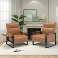 Faux Leather Accent Chairs Set of 2 with Flip Up Tray Tables Soft Backrest for Living Room Office Bedroom Modern Accent Chairs, Brown