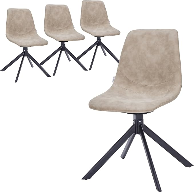 LeisureMod Markley Swivel Leather Dining Side Chair with Durable Iron Legs – Comfortable Accent Chair for Kitchen, Dining Room, or Office Set of 4