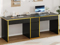 4 EVER WINNER 78.72‘’ Extra Long Black Desk with Drawers, 2 Person Desk with 5 Storage Drawers, Computer Desk with Storage Shelves,Double Desks Workstation with Shelf for Home Office, Black
