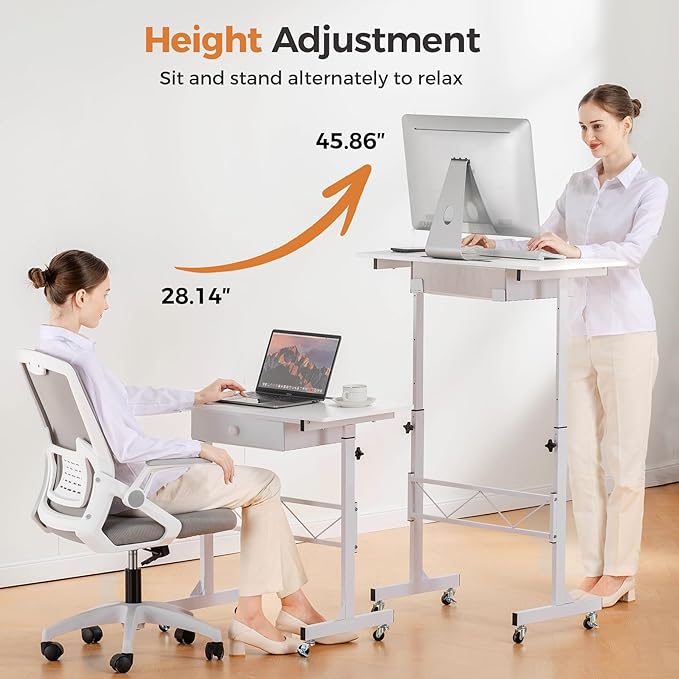 COMHOMA Small Standing Desk Adjustable Height Small Computer Desk Mobile Portable Rolling Laptop Table with Wheels 32" Computer Workstation Sit Stand Desks Portable Standing Table Treadmill desks