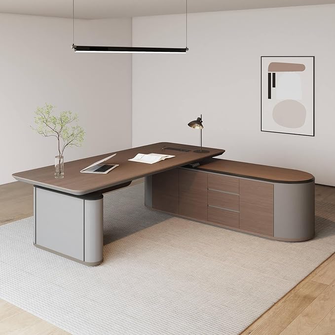 SAINTCY Large Executive Office Desk with File Cabinet, 78.7 Inch Sit & Stand L Shaped Executive Desk, Adjustable Luxury Office Desks for Boss, Business Owners, Managers and Supervisors Return Right