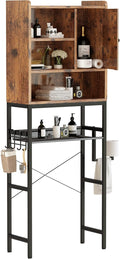 AWQM Over The Toilet Storage Cabinet, Bathroom Cabinet Organizer with Adjustable Shelf, Freestanding Space Saver Toilet Stands with Door, Paper Hook, Multifunctional Bathroom Toilet Rack, Rustic Brown