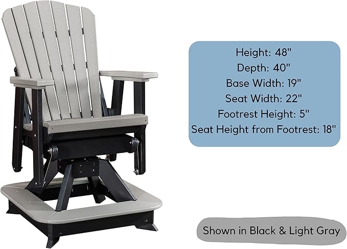 DutchCrafters Slat Fan Back Poly Balcony Adirondack Swivel Glider with Footrest Outdoor Patio Chair (Black & Light Gray)
