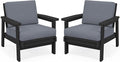 SERWALL HDPE Outdoor Couch Set of 2, Black Frame and Grey Cushion