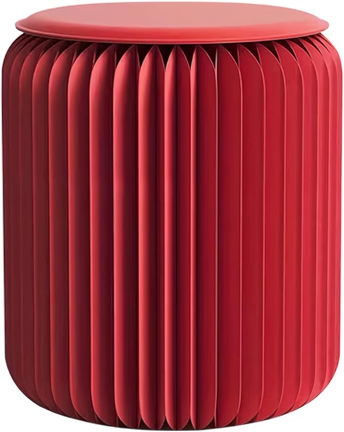 NOONTIDE Folding Stool - 17Inch Home Furniture 660lb Load Capacity Foldable Paper Stool - Eco-Friendly Kraft Paper Honeycomb Design,Foldable to 1.2",Brown Modern Minimalist Stool for Living Room(Red)