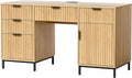 Fluted Executive Desk with File Drawer, 55" Large Computer Desk with Storage and Charging Station, Modern Wooden Home Office Desk for Workspace, Writing, Study, Nautral Oak