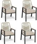 Patio Dining Chairs Set of 4, Heavy-Duty Woven Rope Outdoor Chairs with Waterproof Cushion and Wrought Iron Frame, All-Weather Outside Seating for Kitchen Garden Deck Backyard