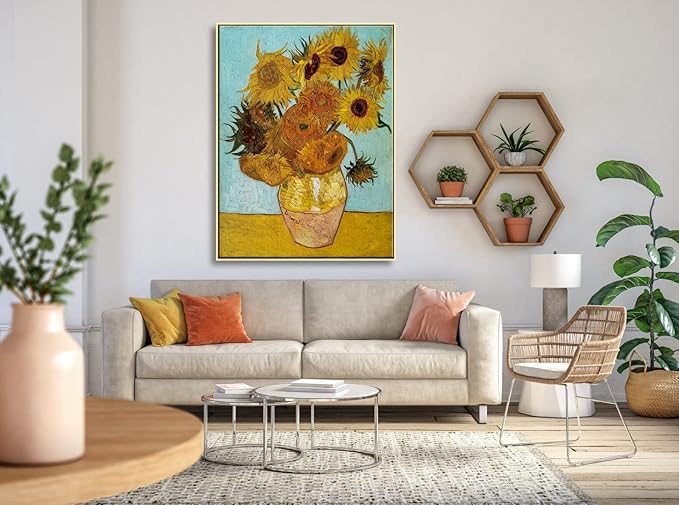 Wieco Art Large Framed Canvas Wall Art Sunflower by Vincent Van Gogh Oil Paintings Reproduction Abstract Wall Decorations for Living Room Golden Frame Home Office Decorations