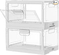 Vtopmart 2 Pack Clear Stackable Storage Bins with Lids 24QT, Foldable Storage Boxes with Doors Open Front, Plastic Closet Organizer for Craft, Toys, Pantry Organization