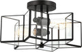 Bofea-Modern Black Semi Flush Mount Ceiling Light Star Ceiling Light Vintage Octagon Lights Fixture Black Flush Light Fixture for Bedroom 2-Lights Clear Glass Semi Flush Mount Chandelier for Hallway