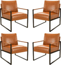 CANMOV Modern Accent Chair Set of 4, PU Leather Armchair with Metal Frame,Comfy Single Reading Chair with Soft Padded Backrest and Cushion for Living Room, Bedroom,Reading Room,Office,Brown