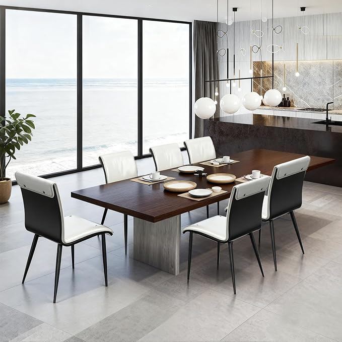 Dining Chair Set Of 2 White Kitchen Dining Room Chairs Comfortable Upholstered Faux Leather Chair Set Sturdy Metal Legs Comfy Back Armless Cushion Seat Non-slip Foot Pads For Restaurant Living Room