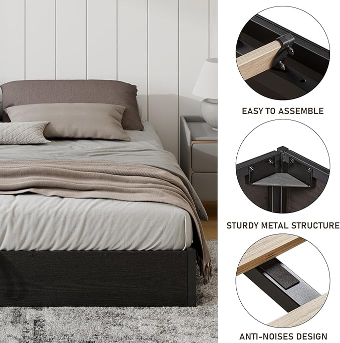 Queen Size Lift-Up Storage Platform Bed Frame, Metal Bed Frame with Wooden Slats Support, Spacious Underneath Storage, No Box Spring Required, Noise-Free, Black