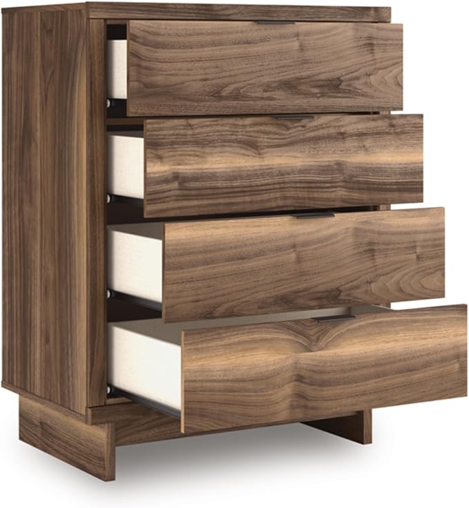 Signature Design by Ashley Darcalli Mid-Century Modern 4-Drawer Chest with Easy Glide and Safety Stop for Bedroom, Light Brown