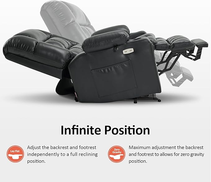 MCombo Dual Motor Power Lift Recliner Chair for Elderly, Lay Flat Lift Chair with Heat and Massage, Oversized Lift Recliner for Big and Tall, Faux Leather R7891 (Black, Oversized)