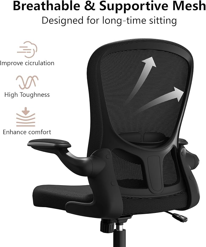 Ergonomic Office Chair, Comfort Swivel Home Office Task Chair, Breathable Mesh Desk Chair, Lumbar Support Computer Chair with Flip-up Arms and Adjustable Height