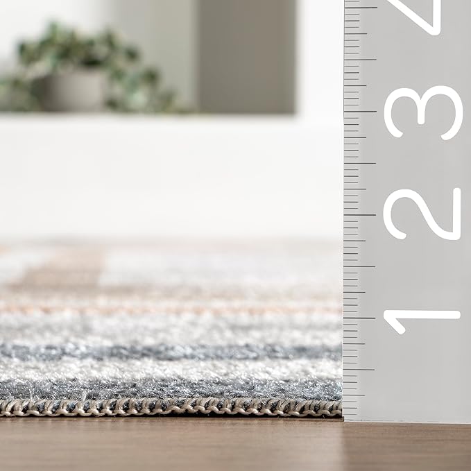 nuLOOM Alienor Geometric 4x6 Machine Washable Area Rug for Living Room Bedroom Dining Room Kitchen, Multicolor/Ivory
