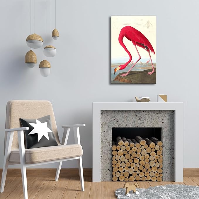 Wieco Art Canvas Print Wall Art American flamingo by John James Audubon The Birds of America Reproductions Art Print Picture Artwork for Living Room Bedroom Home Kitchen Decorations