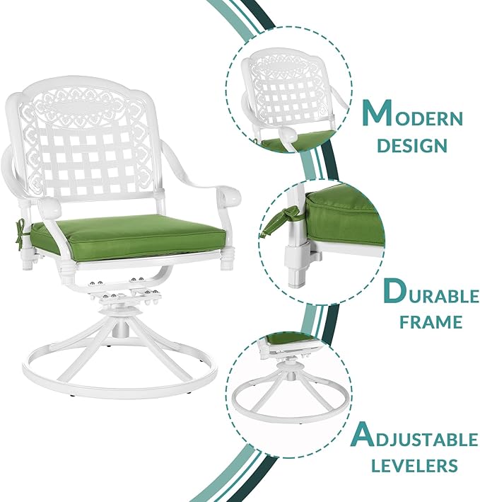 MEETWARM 9-Piece Outdoor Patio Dining Set, All-Weather Cast Aluminum Patio Conversation Set with 8 Cushioned Swivel Rocker Chairs for Backyard Garden Deck, 1 Oval Table, 2" Umbrella Hole, White