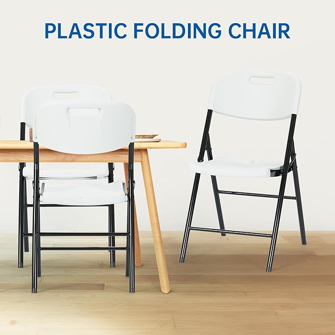 10 Pack Thicker 800 LBS White Folding Chairs, Commercial Grade Folding Chair, Foldable Chairs for Events