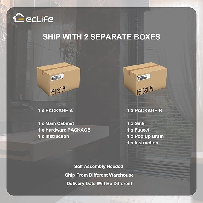 eclife 24" Bathroom Vanities Cabinet with Sink Combo, Wall Mounted Floating Cabinet W/Decor Line, Soft-Close System, 2 Extra Big Drawers, Matte Black Faucet, White