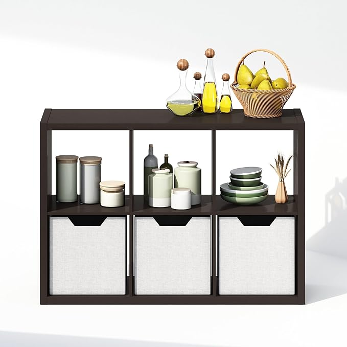 Furinno Cubic Closet Organizers and Storage, 6-Cube Closet Organizer, Open Shelf Closet Storage, Extra Thick Frame for Wardrobe, Bedroom, Living Room, Dark Oak