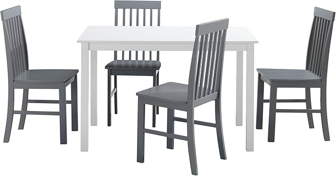 Walker Edison 4 Person Modern Farmhouse Wood Small Dining Table Dining Room Kitchen Table Set 4 Chairs Set, 48 Inch, White and Grey