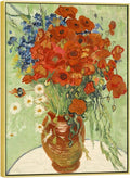 Wieco Art Gold Framed Art Red Poppies and Daisies Large Canvas Prints Wall Art of Van Gogh Famous Artwork Oil Paintings Reproduction Classical Flowers for Living Room Home Decor