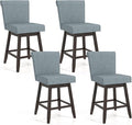 COSTWAY Swivel Bar Stools Set of 4, 27" Counter Height Bar Chairs with Rubber Wood Legs, Upholstered Linen Barstools with Back & Cushioned Seat, for Kitchen Island, Home, Pub, Grey
