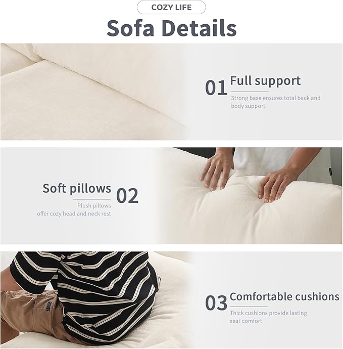 WJShome Cloud Couch Modular Sectional Sofa,67" L Shaped Couch, Convertible Wide Seater, 2 Seater+Ottoman for Living Room Set,Covers Washable&Replaceable,Beige