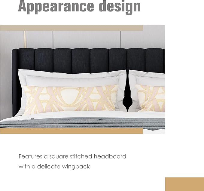AGARTT Upholstered Platform Bed Frame Twin Size with Headboard and Footboard/Wooden Slats Support/No Box Spring Needed/Easy Assembly,Black Linen