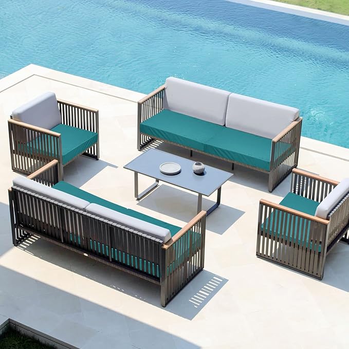 Easy-Going Waterproof Patio Cushion Covers 22x20x4 inch 4 Pack Replacement Non-Slip Outdoor Seat Cushion Slipcover with Zipper. Teal
