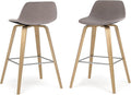 SIMPLIHOME Randolph Counter Stools (Set of 2) - 28 Inch Seat Height Upholstered Bentwood Kitchen Seats in Mocha Polyester Linen, Mid Century Modern Seating with Curved Backrest and Chrome Footrest