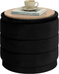 PINPLUS Round Velvet Ottoman Tray, Black Upholstered Decorative Accent for Footstool or Coffee Table, Removable Serving Surface