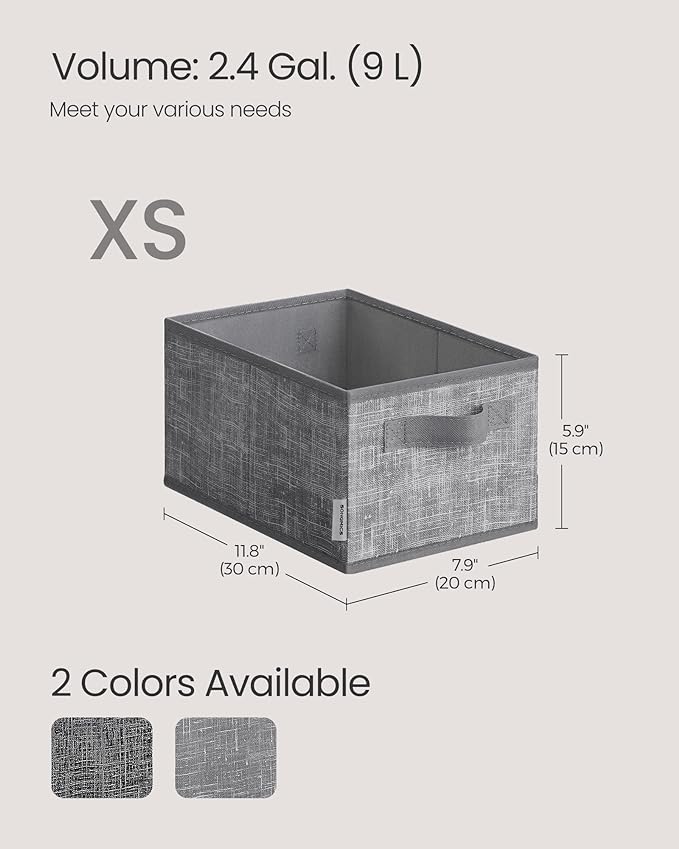 SONGMICS Storage Cubes, 11.8 x 7.9 x 5.9 Inches Non-Woven Fabric Bins with Double Handles, Set of 3, Closet Organizers for Shelves, Foldable, for Clothes, Cattail Gray UROB415G01