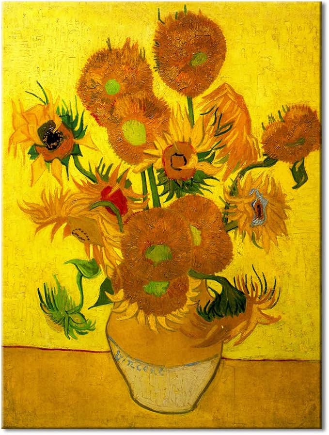Wieco Art Large Canvas Wall Art Vase with Fifteen Sunflowers by Van Gogh Classic Oil Paintings Abstract Flowers Canvas Prints for Home Decor Floral Picture Artwork for Living Room Decor