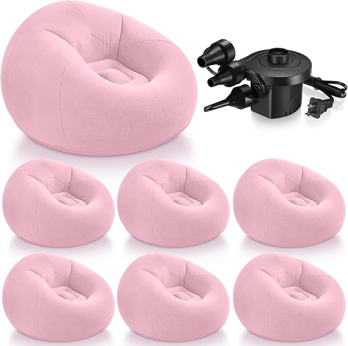 Realspring 6 Pcs Bean Bag Chairs for Adults Inflatable Chairs with Electric Air Pump,Blow up Couch Folding Portable Inflatable Couch Lazy Sofa for Reading Living Room Camping (Pink)