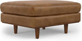 SIMPLIHOME Morrison 33 inch Wide Ottoman in Caramel Brown Genuine Leather, Multifunctional Footrest, Coffee Table, and Extra Seating for Living Room, Mid-Century Modern Style