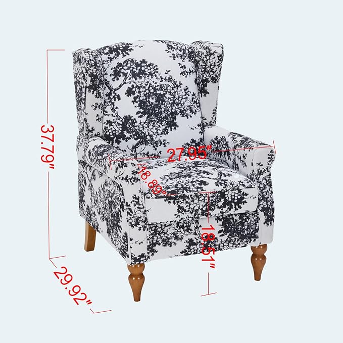 ZMAD Accent Chair, Upholstered High Back Floral Armchair Wood Legs, Comfy Wingback Reading Single Sofa Chair,Plus a Solid Wood Coffee Table for Small Spaces, Living Room, Bedroom (Antique White+Gray)