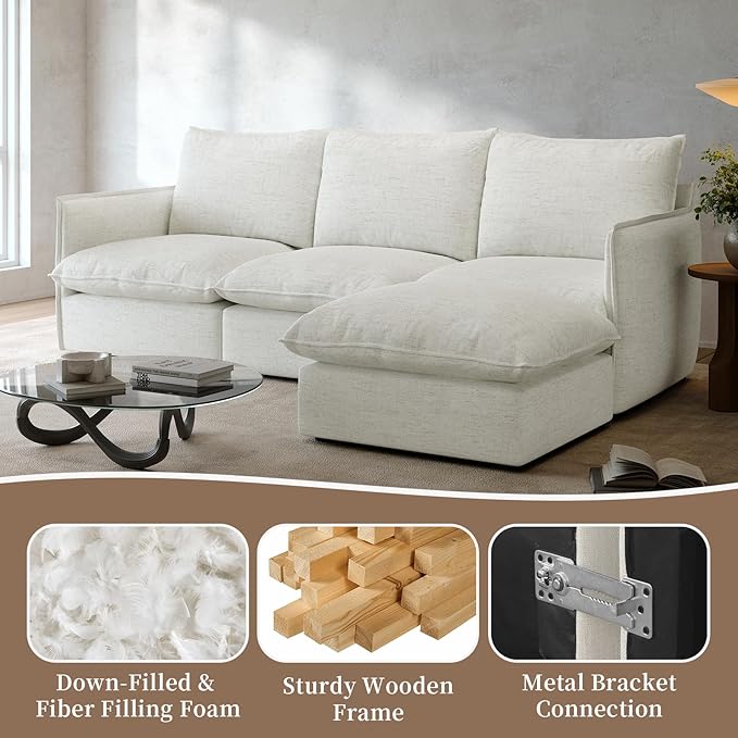 Waterproof Cloud Sectional Couches for Living Room,High Backrest Down Filled Couch,6 Seater Oversized Modular U-Shaped Sofas with Chaise,Detachable Sofa Covers,Cream White