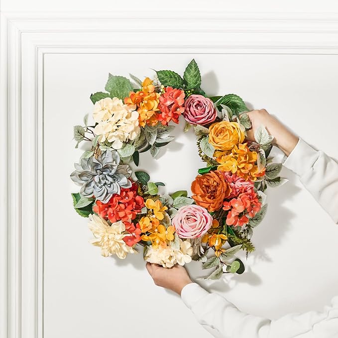 VEVOR Spring Wreath for Front Door 24 Inch - Artificial Hydrangea Year-Round Wreath with Welcome Sign, All Season Outdoor Indoor Decor for Home Wall Window