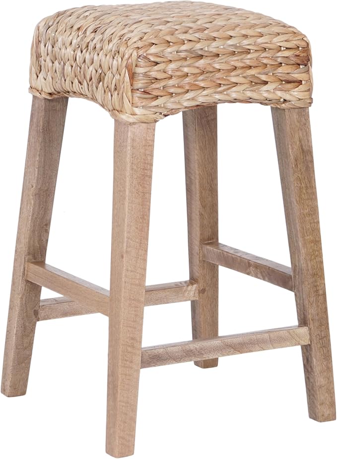 JONATHAN Y CSL1101B Maui 25.5" Rustic Bohemian Hyacinth/Wood Backless Counter Stool for Home, Kitchen, Dining Room, Workspaces, Cafes and Resturants, Natural Woven Seat with Natural Wood Frame