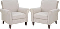 PrimeZone Comfy Accent Chair Set of 2, Mid-Century Modern Fabric Living Room Chair Reading Chair with Soft Cushion, Nailhead Trim & Rolled Armrest, Arm Chair Sofa Chair for Bedroom Waiting Room,Beige