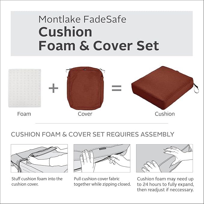 Classic Accessories Montlake Water-Resistant 23 x 25 x 5 Inch Rectangle Outdoor Seat Cushion, Patio Furniture Chair Cushion, Heather Henna Red, Patio Furniture Cushion Covers