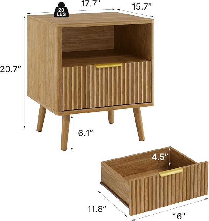LYNSOM Fluted Dresser and Nightstand Sets 3 Piece, 5-Drawers Dresser and 1-Drawer Nightstands Set of 2, Wood Bedroom Furniture Set for Home, Bedroom, Hallway, Natural Oak
