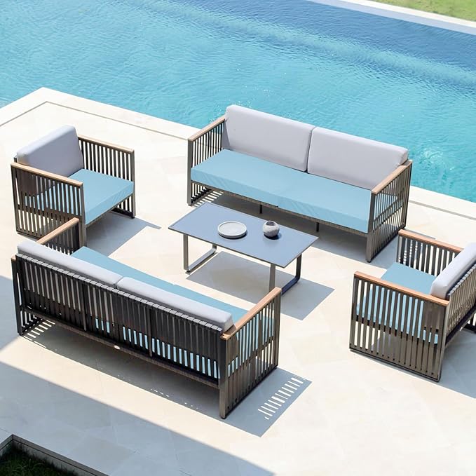 Easy-Going Waterproof Patio Cushion Covers ONLY Cover 20x18x4 inch 4 Pack Replacement Non-Slip Outdoor Seat Cushion Slipcover with Zipper. Light Blue